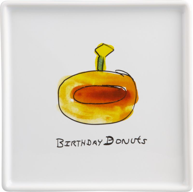 birthday donut appetizer plate. 5.75" sq.