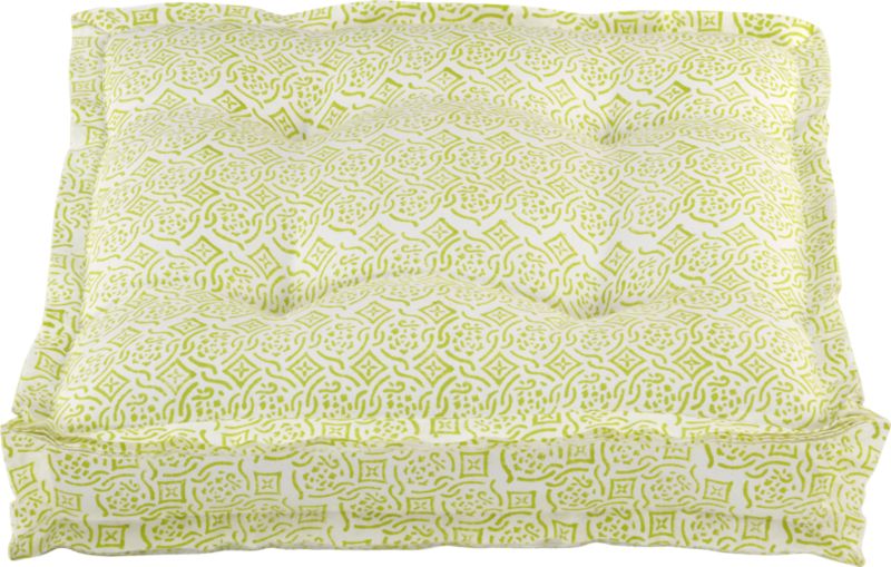 block print chartreuse and white floor pillow