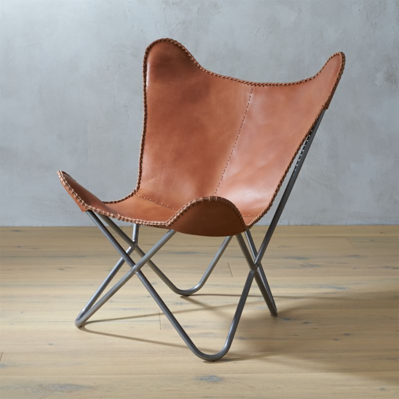 1938 tobacco leather butterfly chair | CB2