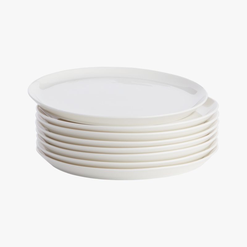 set of 8 contact white dinner plates CB2