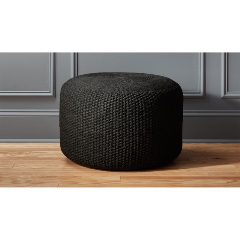 criss knit black pouf CB2