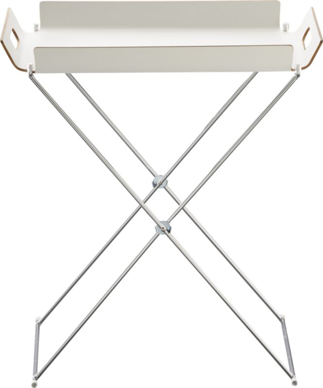 formosa white tray table. 21.5"Wx15.5"Dx2.5"H tray; 18"Wx14"Dx22"H stand