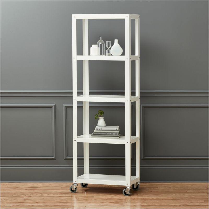 go-cart white five-shelf rolling bookcase | CB2