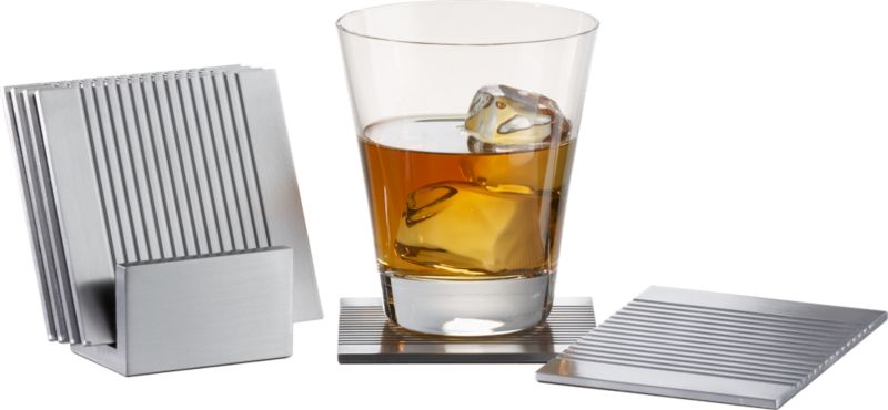 7-piece groove aluminum coasters with stand set