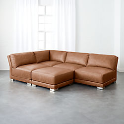 gybson 4-piece brown leather sectional sofa
