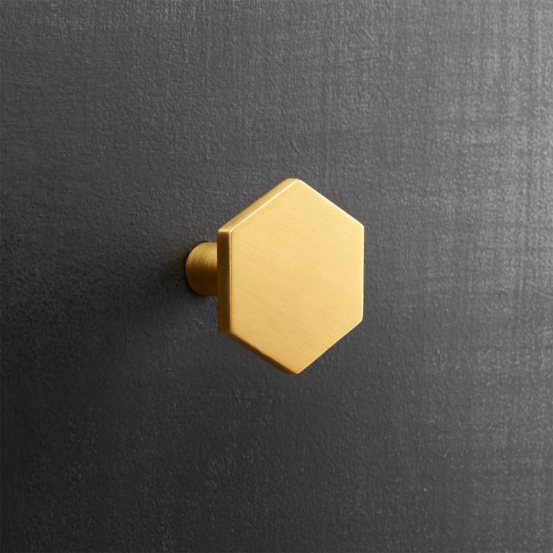 hex brushed brass drawer pull CB2