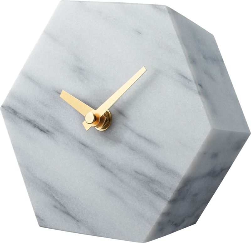 hex marble desk clock CB2