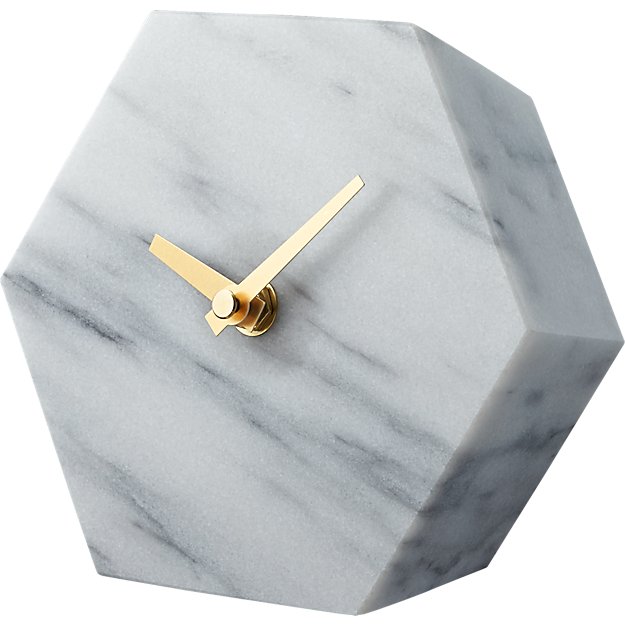 hex marble desk clock CB2
