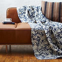 The Hill-Side tropical leaves linen throw