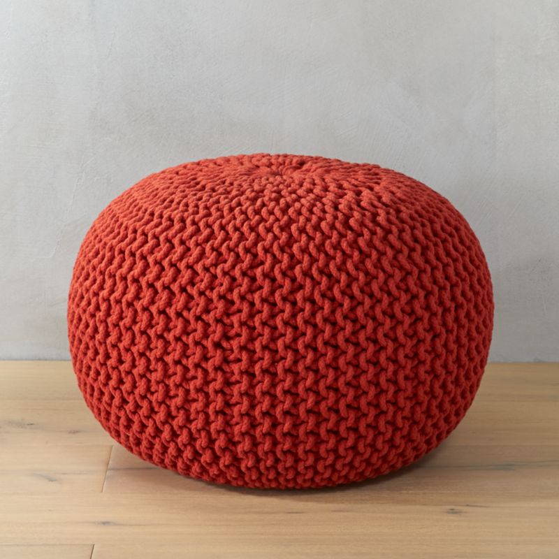 knitted blood orange pouf CB2