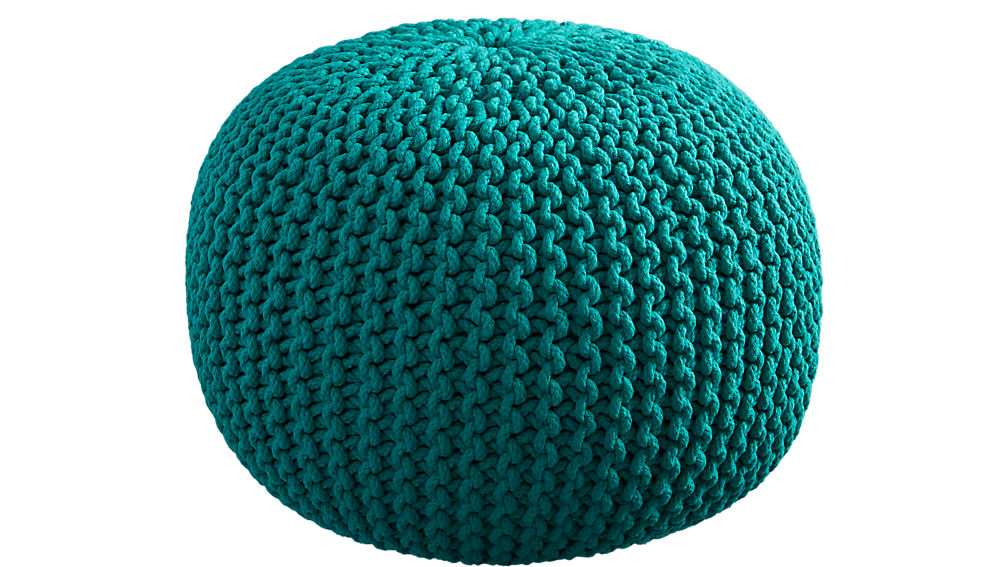 knitted teal pouf CB2