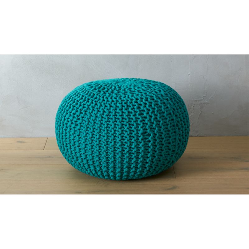 knitted teal pouf CB2