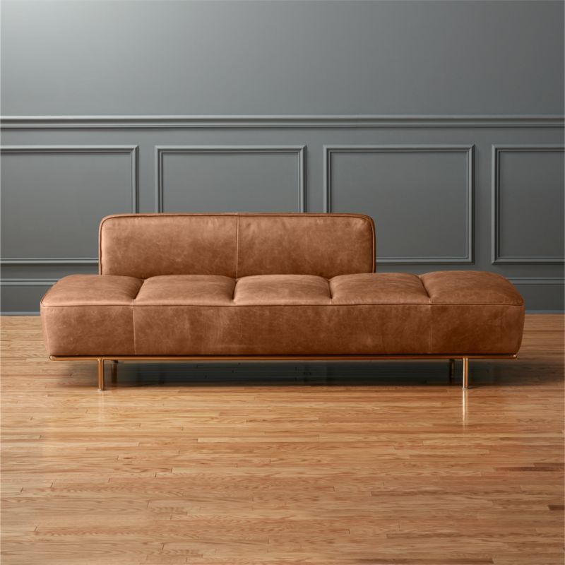 lawndale brown leather daybed with brass base CB2