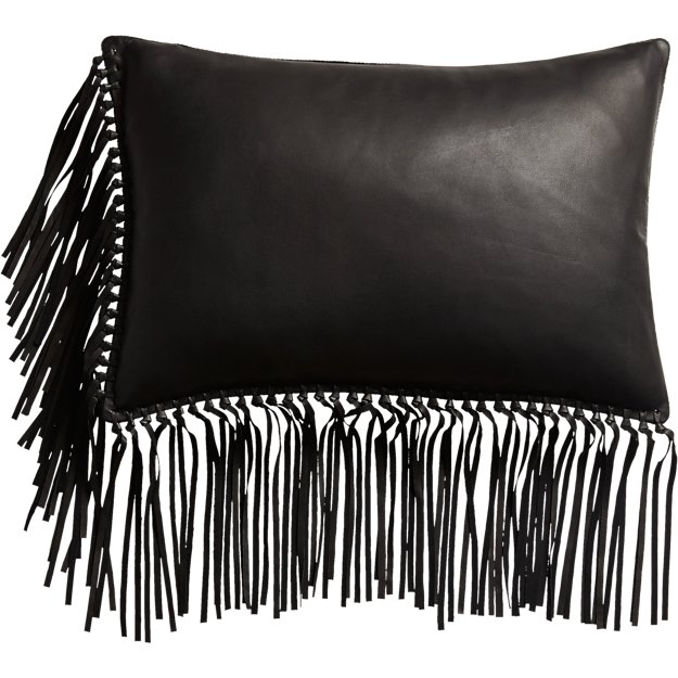 leather fringe black 18"x12" pillow CB2