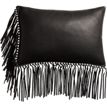 leather fringe black 18"x12" pillow