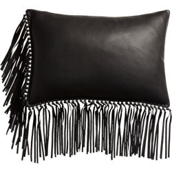 leather fringe black 18"x12" pillow