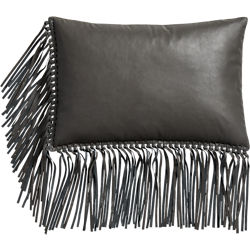 leather fringe grey 18"x12" pillow