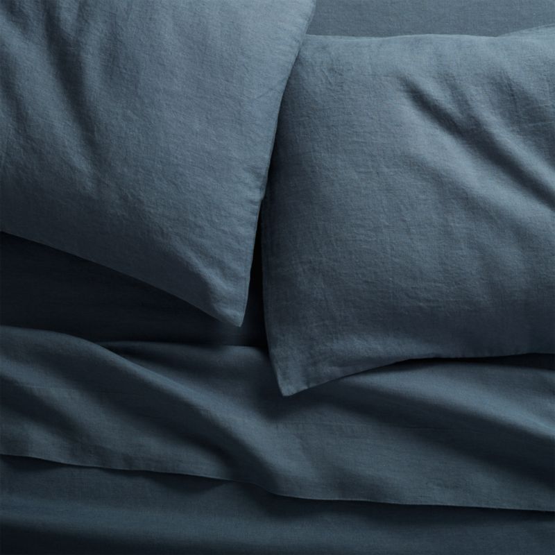 linen navy queen sheet set CB2