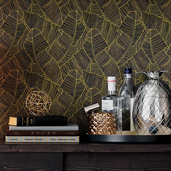 palm navy and gold selfadhesive wallpaper CB2