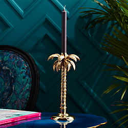 palm tree gold taper candle holder