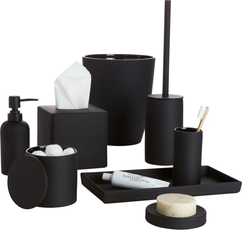 rubber coated black bath accessories CB2