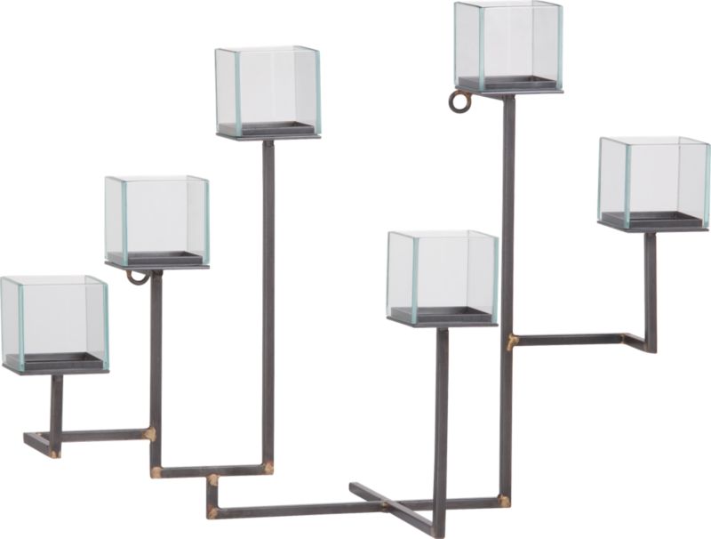 seis multi-level candleholder. 17"Wx4"-7"Dx10"H (12"H with shade)