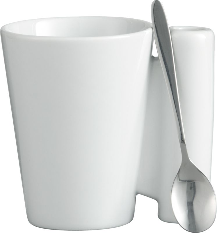 spoon coffee mug white with stainless steel spoon