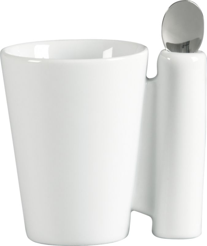 white spoon coffee mug. 7 oz.; 4"Wx3"Dx4"H mug, 3" spoon