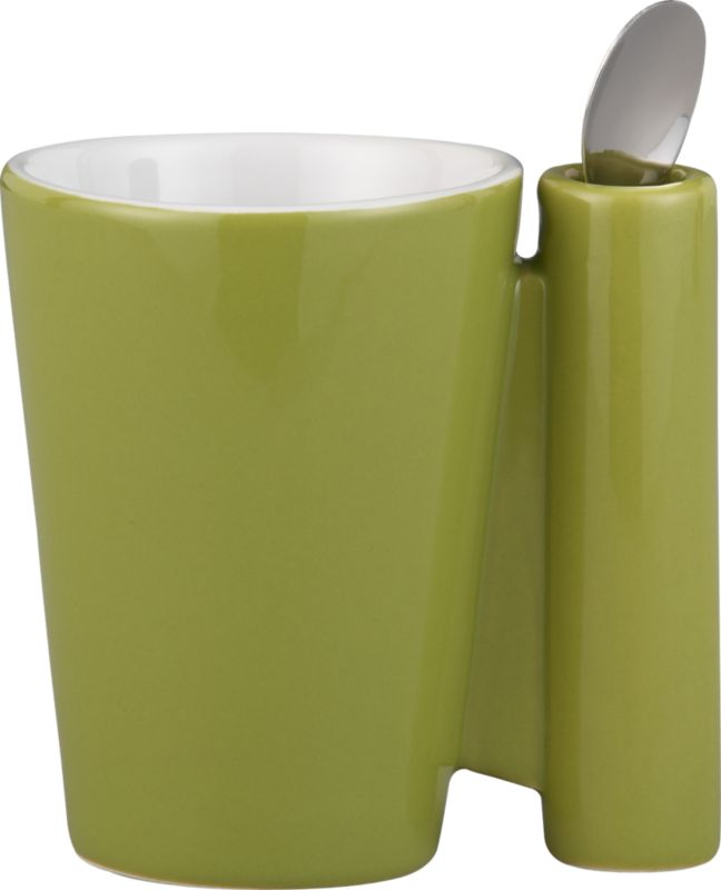 sprout spoon coffee mug. 7 oz.; 4"Wx3"Dx4"H mug, 3" spoon