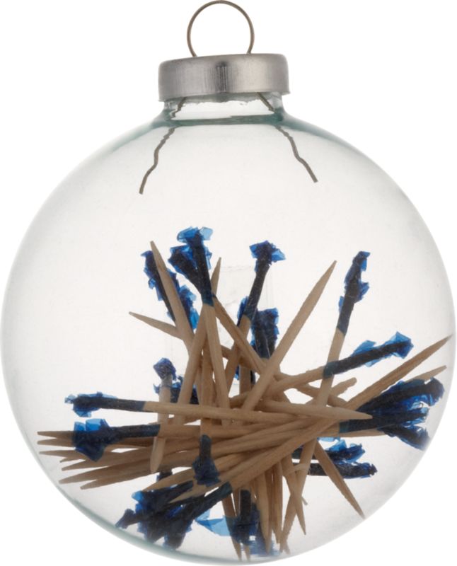 glass toothpick blue ball ornament