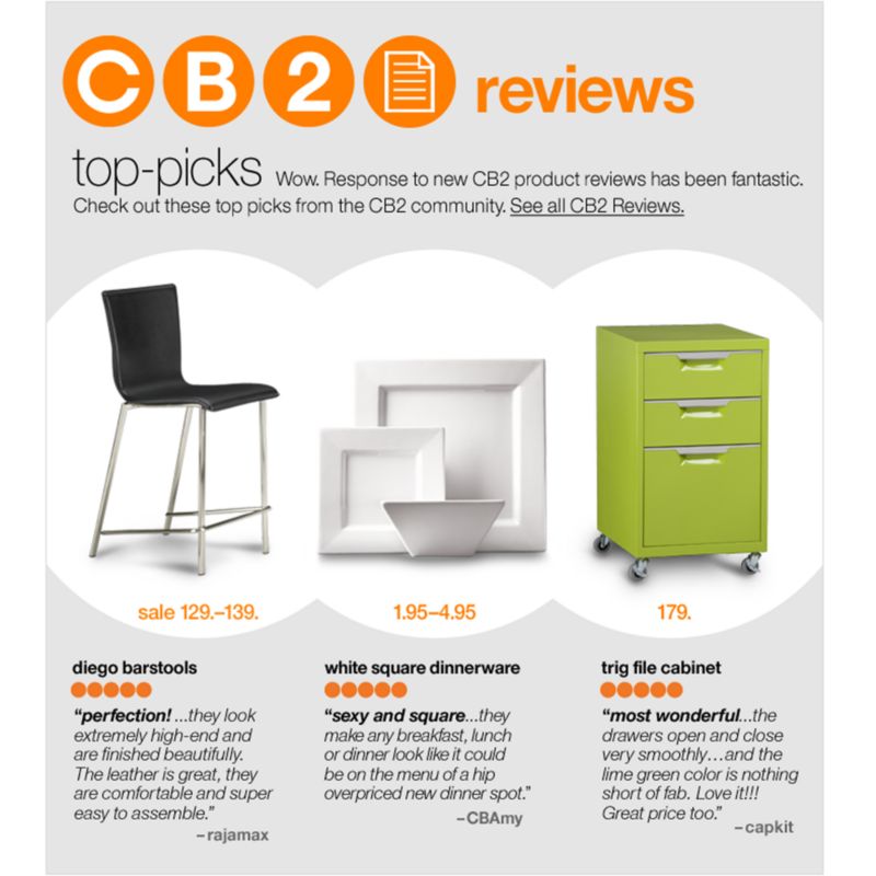 CB2 reviews top picks. new spring sale.