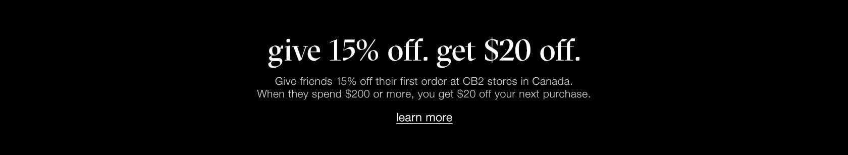 give 15% off. get $20 off.