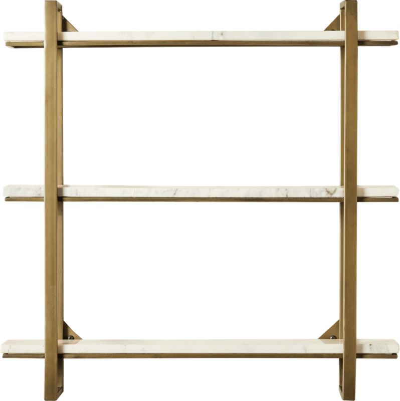 CB2 - April Catalog 2018 - Antiqued Brass Floating Shelves Set of 3