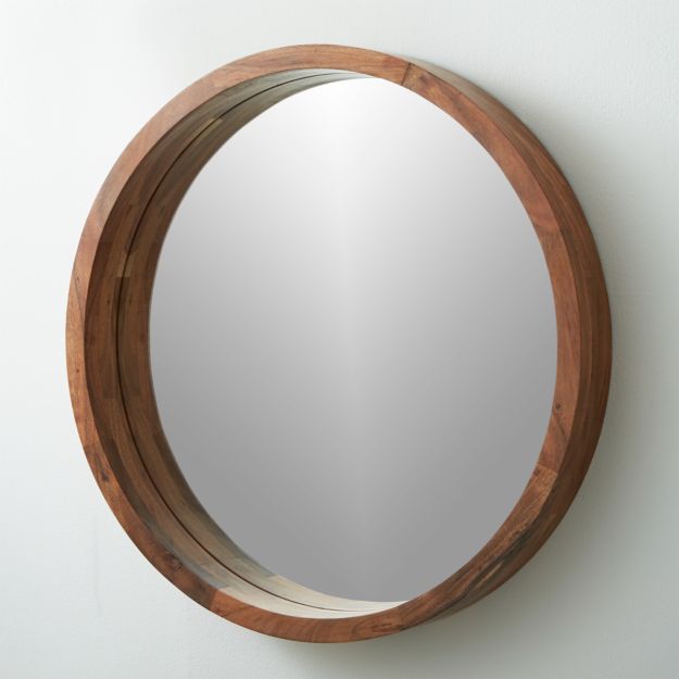 24" acacia wood round wall mirror + Reviews | CB2