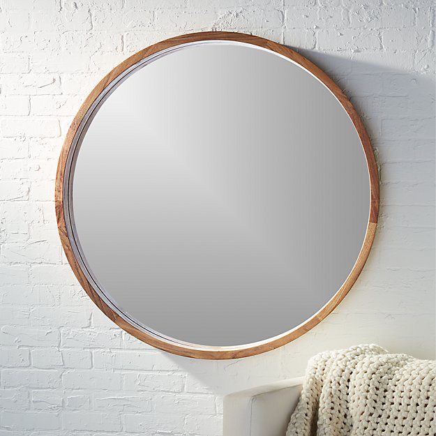 acacia wood 40" mirror CB2