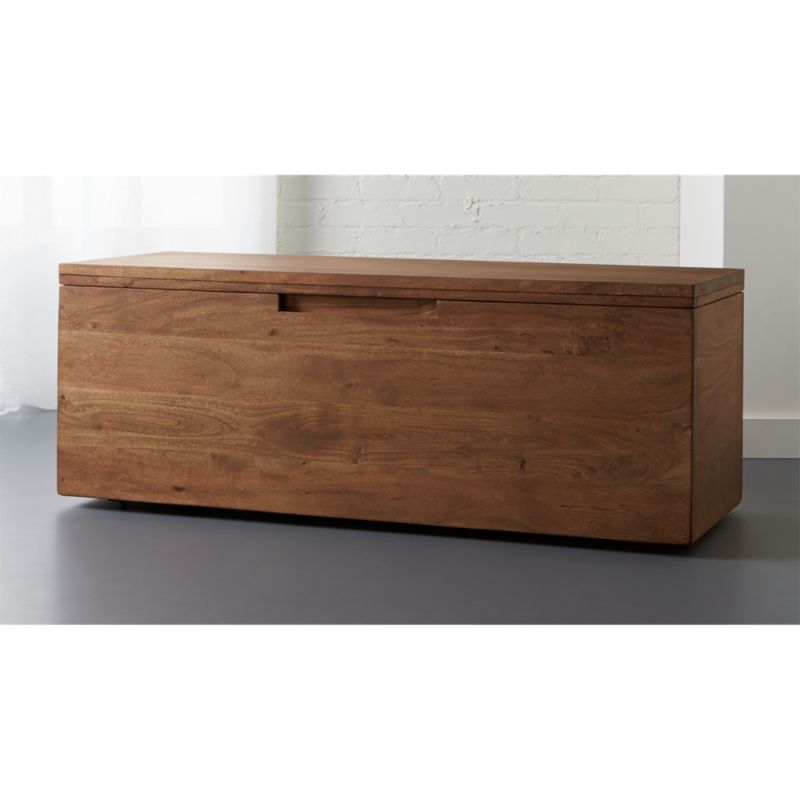 acacia wood storage bench CB2