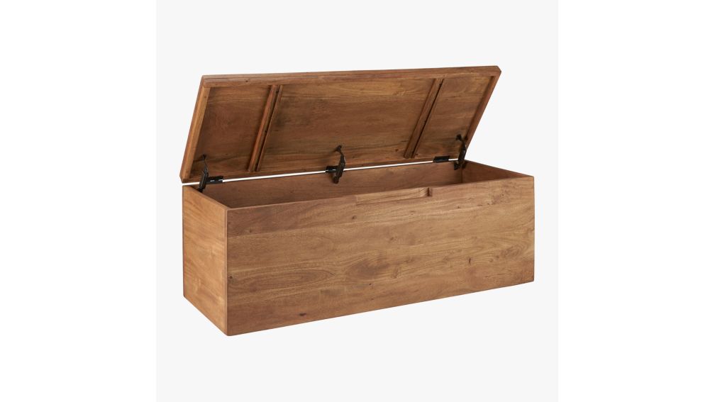 acacia wood storage bench CB2