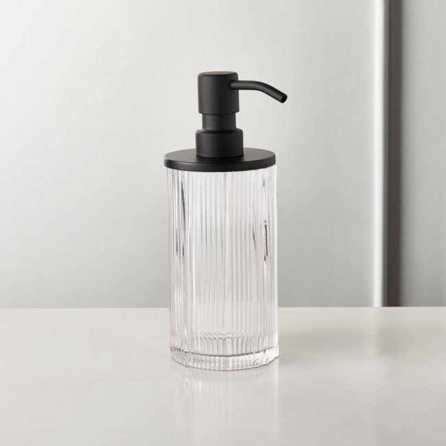 Online Designer Bathroom Athena Black Ribbed Glass Soap Pump