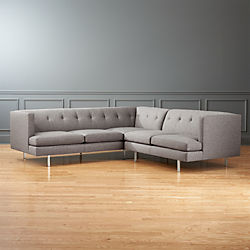 Avec 2-Piece Grey Sectional Sofa with Brushed Stainless Steel Legs