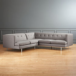 Avec 2-Piece Grey Sectional Sofa with Brushed Stainless Steel Legs