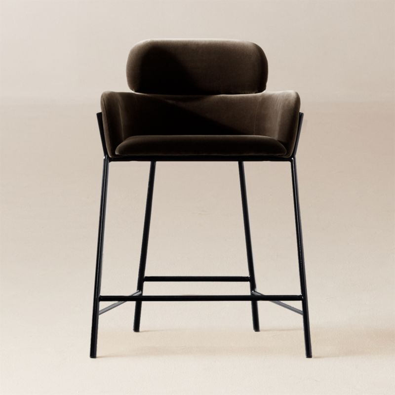 Avont Upholstered Charcoal Performance Fabric Metal Bar Stool Set of 2