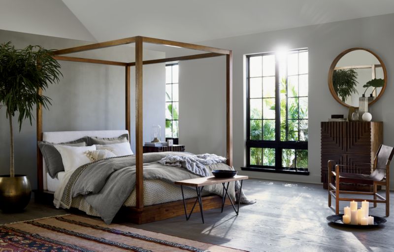 CB2 March Catalog 2019 Bali Wood Canopy Bed Queen