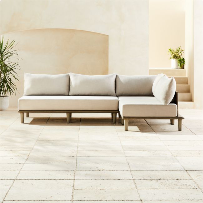 Online Designer Patio Baixa 3-Piece Wood Modern Outdoor Sectional Sofa