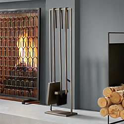 3-piece bend gunmetal standing fireplace tool set