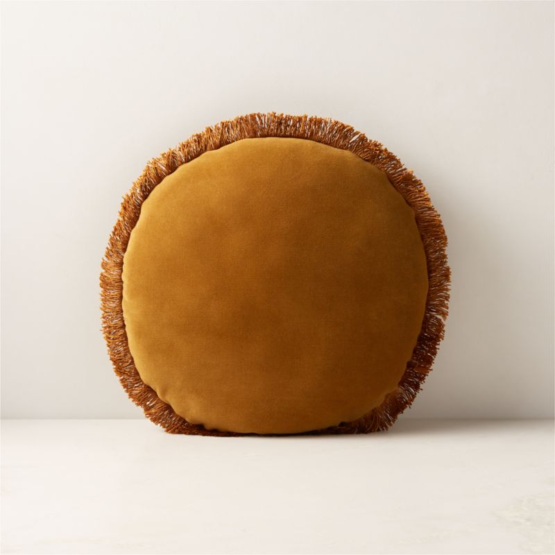 Bettie Tapenade Yellow Velvet Round Throw Pillow 16