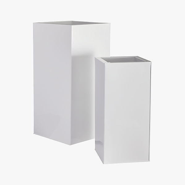 blox tall galvanized high-gloss white planters | CB2