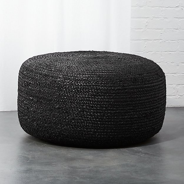 Large Black Braided Jute Pouf CB2