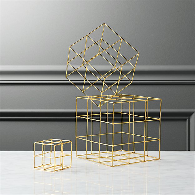 3piece brass wire cube set CB2