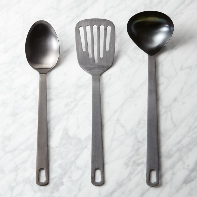 3piece brushed black kitchen utensil set CB2