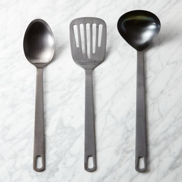 brushed black kitchen utensils CB2